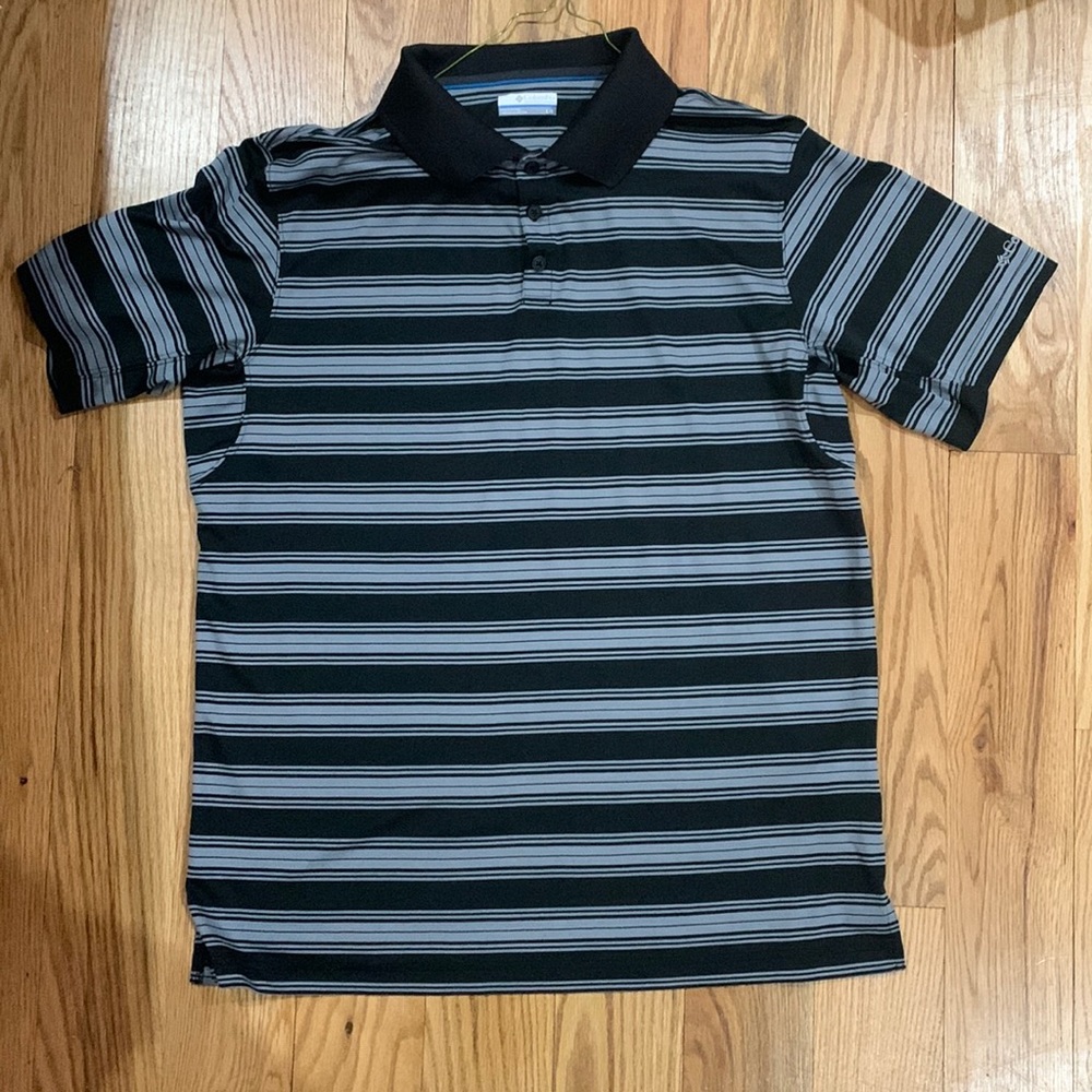 Columbia Polo Black/Gray Striped Large